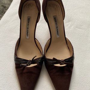 Manolo Blahnik Brown Suede D'Orsay Kitten Heel  - US Size 9.5